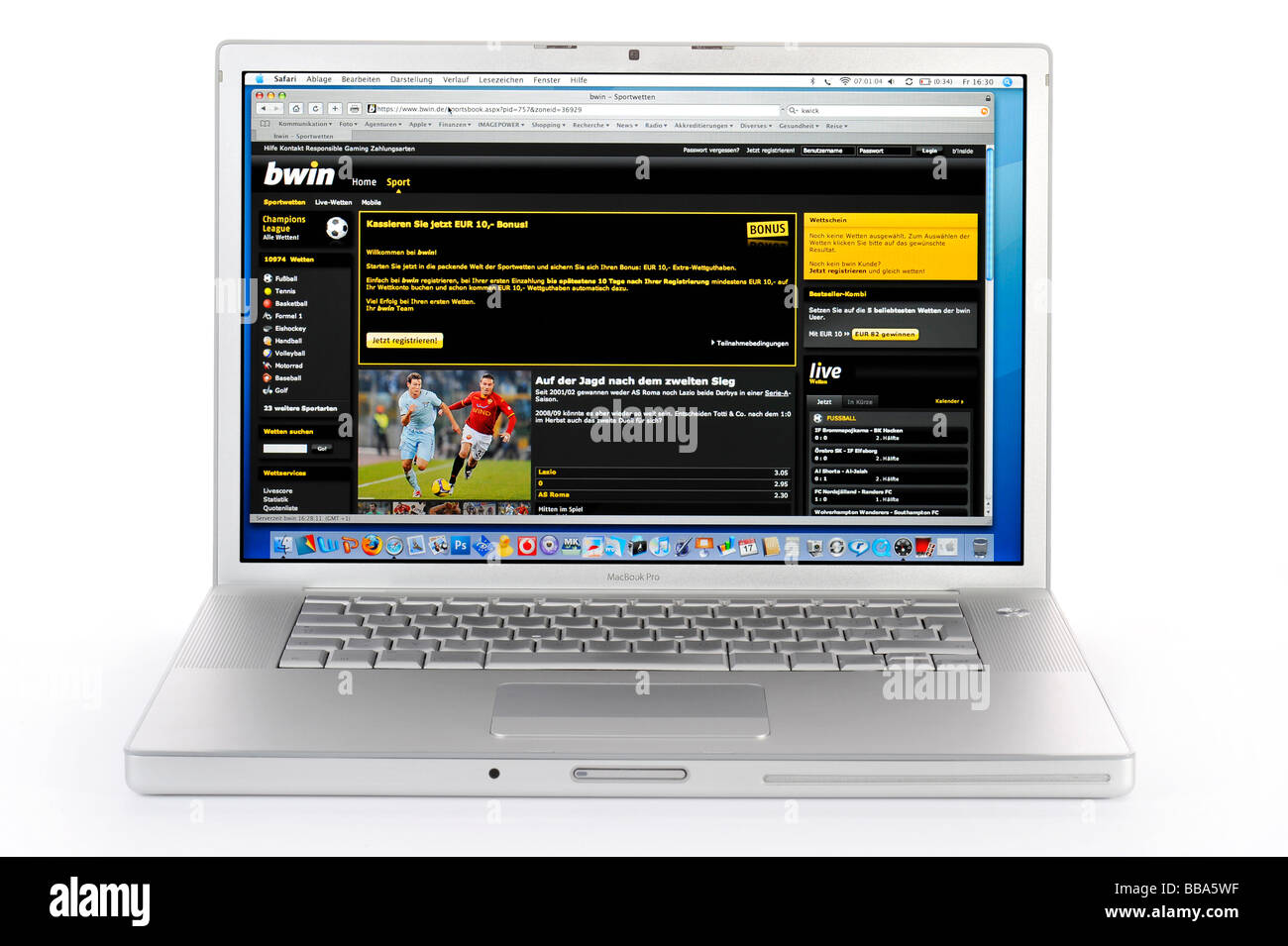 Scommesse sportive online bwin su Apple MacBook Pro Foto Stock
