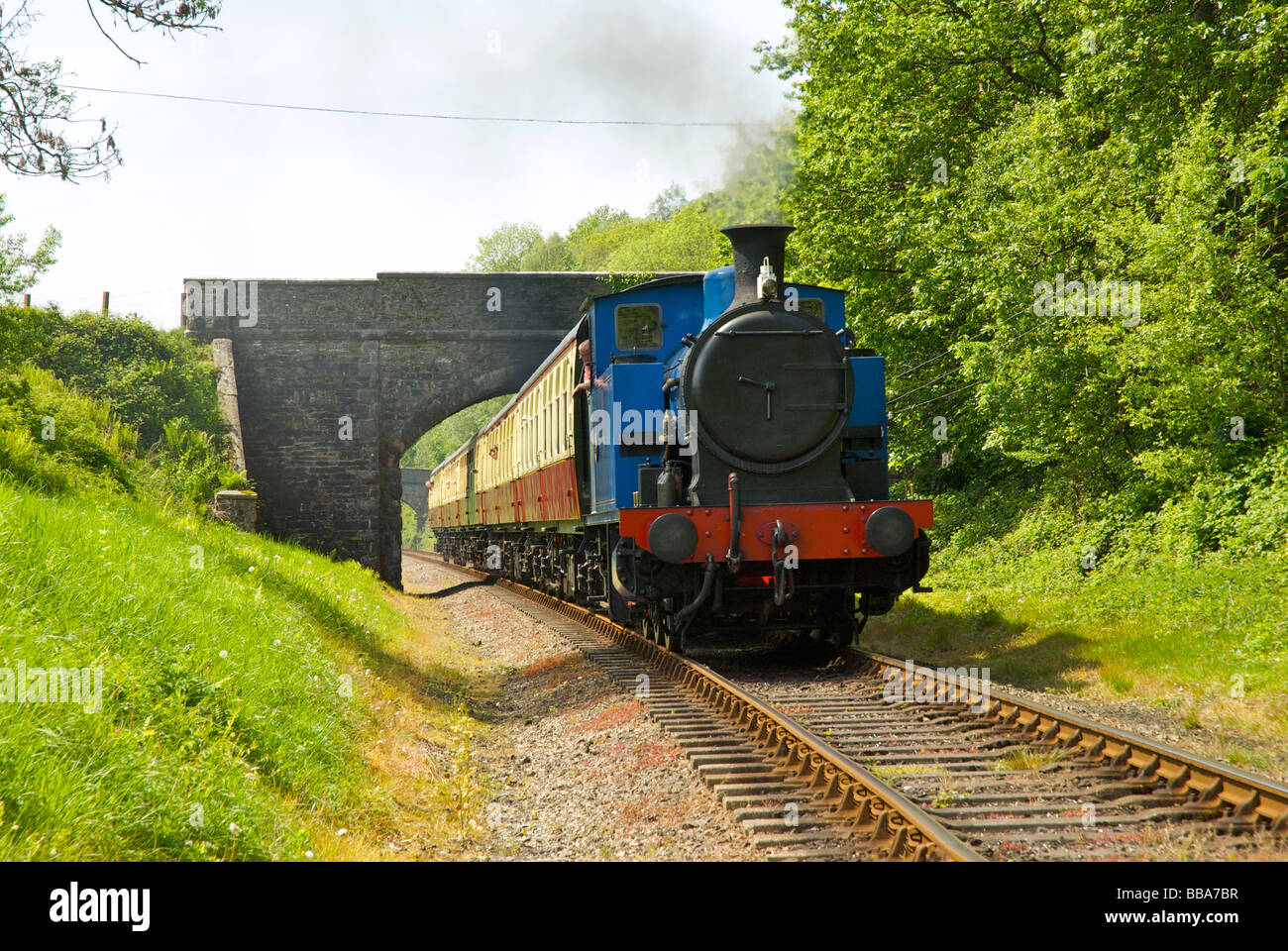 Loco a vapore sul lago & Haverthwaite ferroviarie, South Lakeland, Cumbria, England Regno Unito Foto Stock