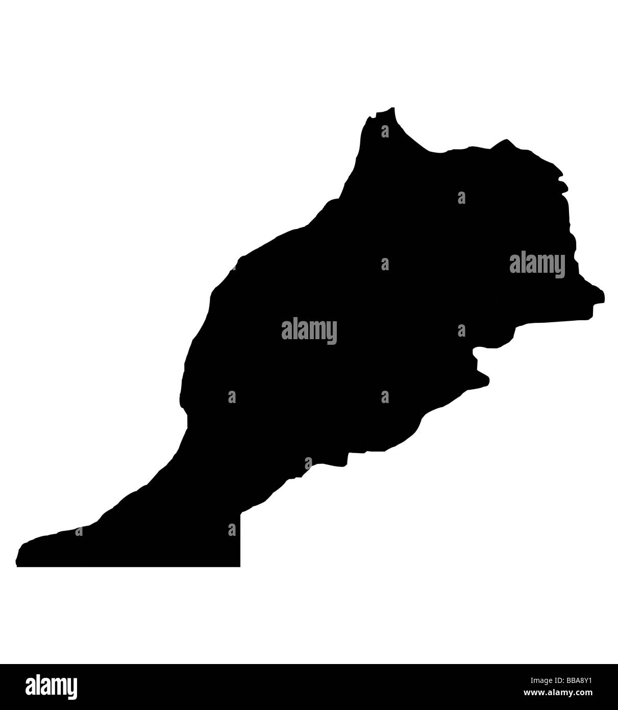 Contorno nero mappa del paese del Marocco isolati su sfondo bianco Foto Stock