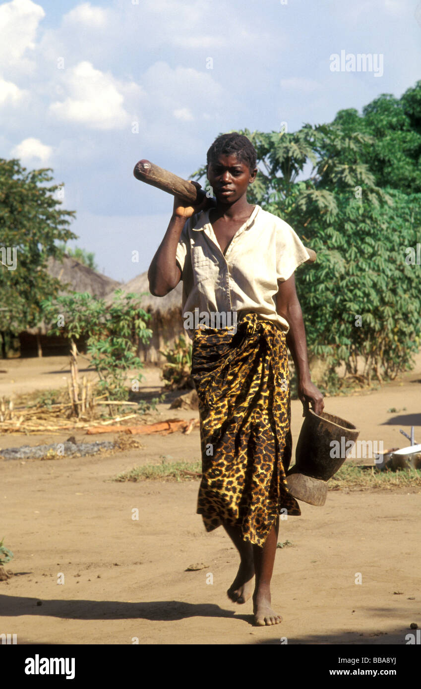 Kunda village scena sth luangwa gioco area gestione Zambia Foto Stock