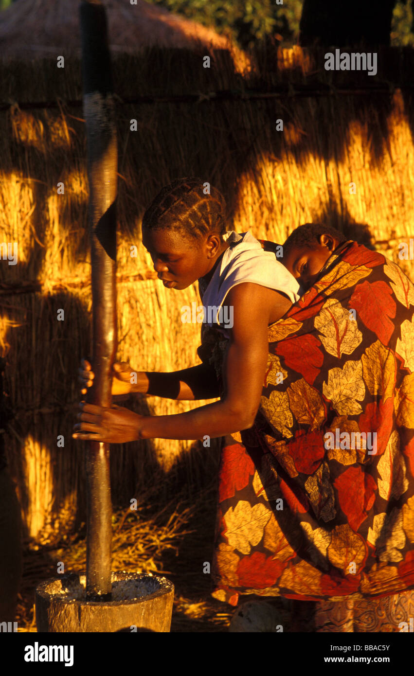 Kunda village scena sth luangwa gioco area gestione Zambia Foto Stock