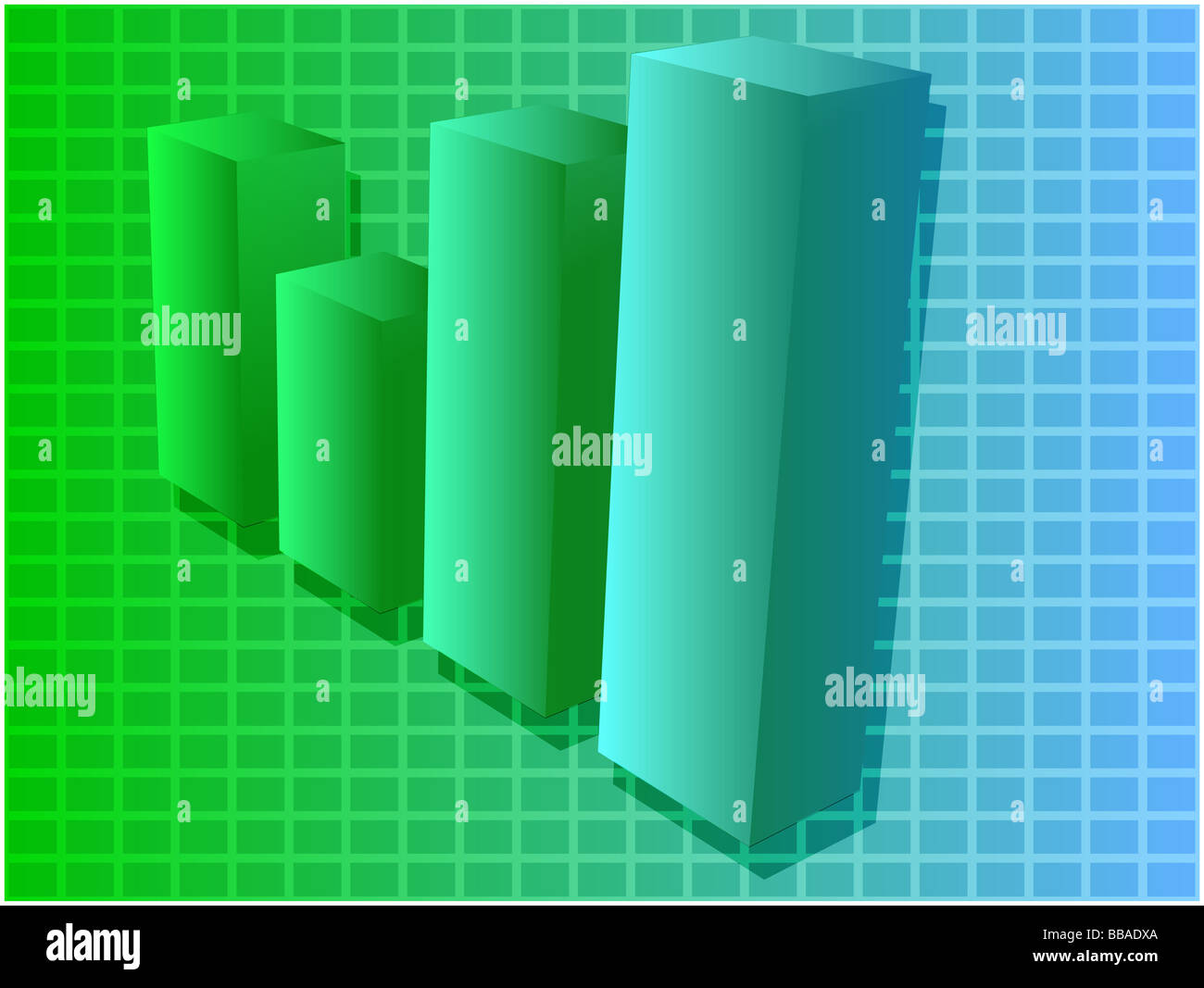 Tre d grafico a barre schema finanziario illustrazione su griglia quadrata Foto Stock