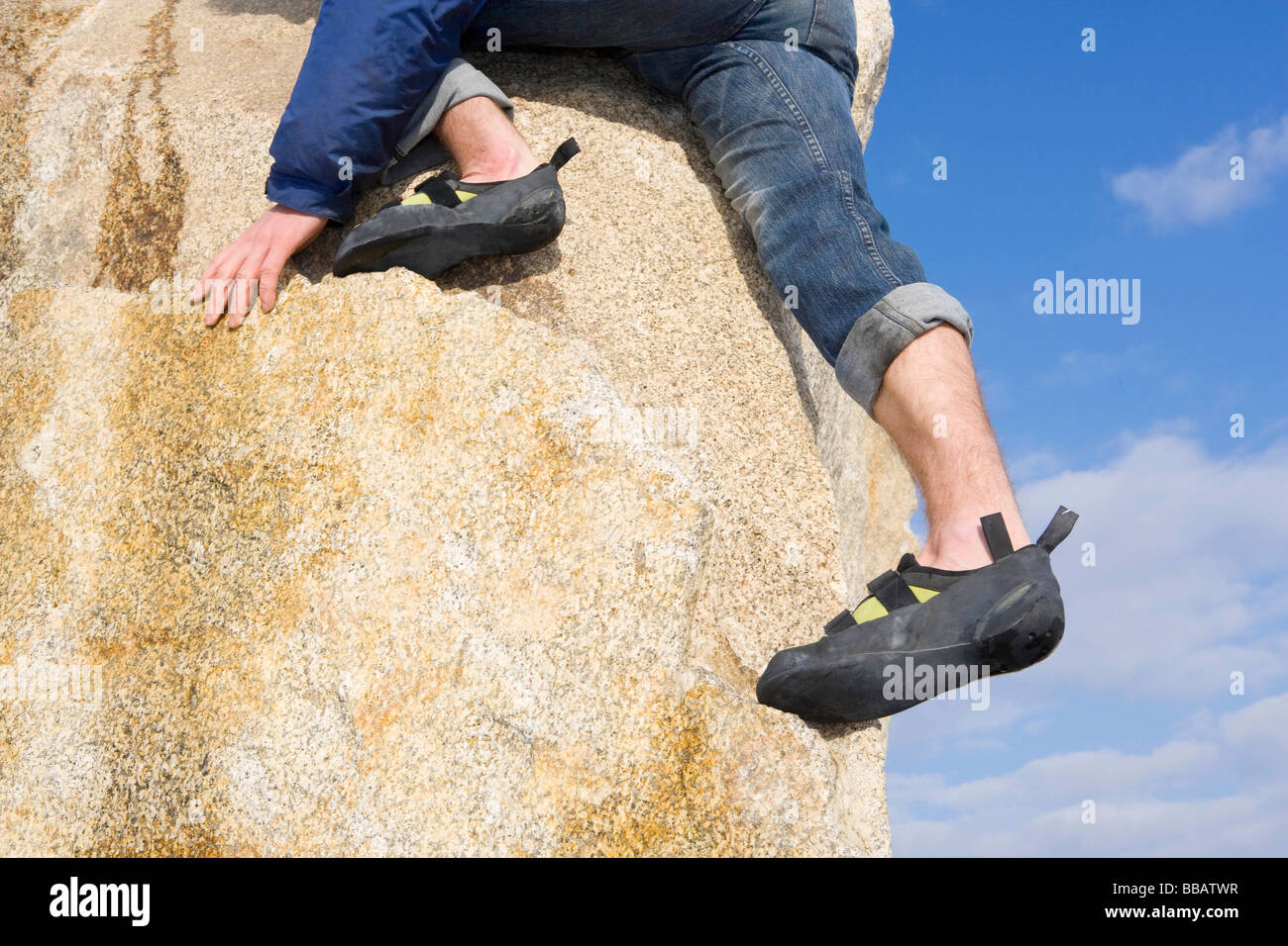 Scalatore free climbing boulder Foto Stock
