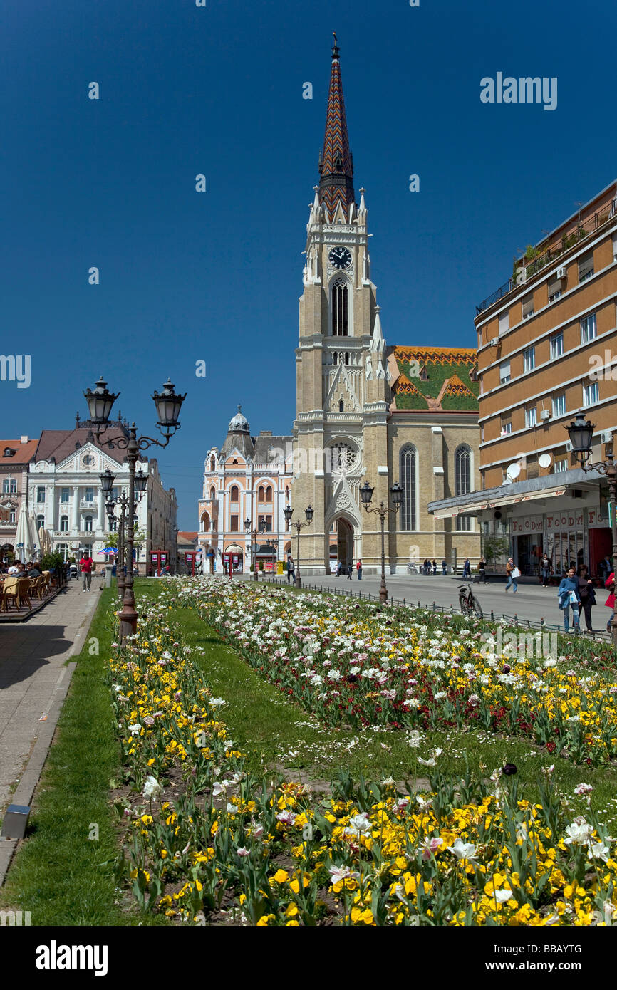 Novi Sad la cattedrale e la piazza del giorno Foto Stock