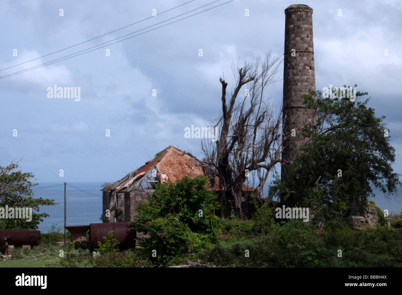 Resti di un nuovo fiume passeggiate di cocco zucchero immobiliare impianto di trasformazione Nevis isola dei Caraibi Foto Stock