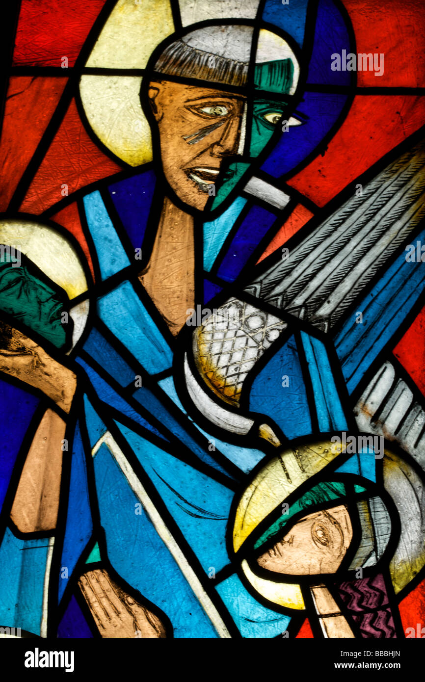 Vetrata di San Michele nella cattedrale di Coventry, West Midlands in Inghilterra, Regno Unito Foto Stock