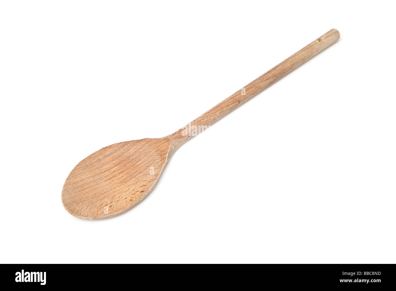 Cucchiaio di legno isolato su un bianco di sfondo per studio Foto Stock