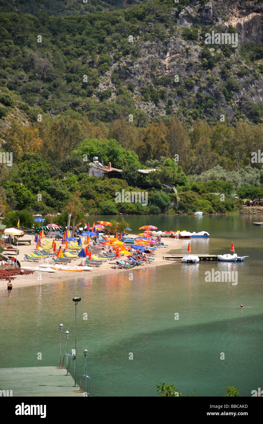 Blue Lagoon Beach, Oludeniz, provincia di Mugla, Repubblica di Türkiye Foto Stock