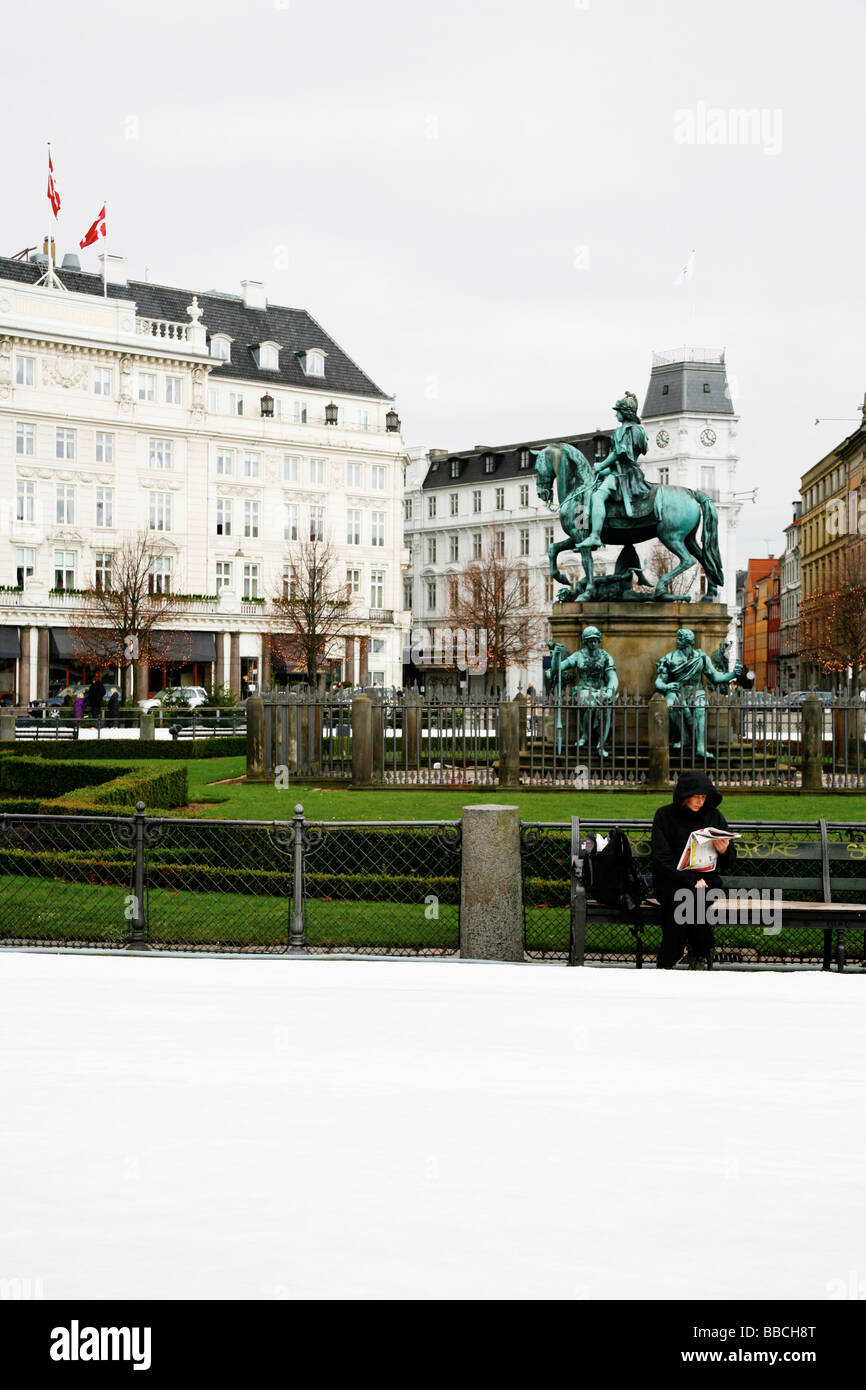 Kongens Nytorv Square, Christian V statua Foto Stock