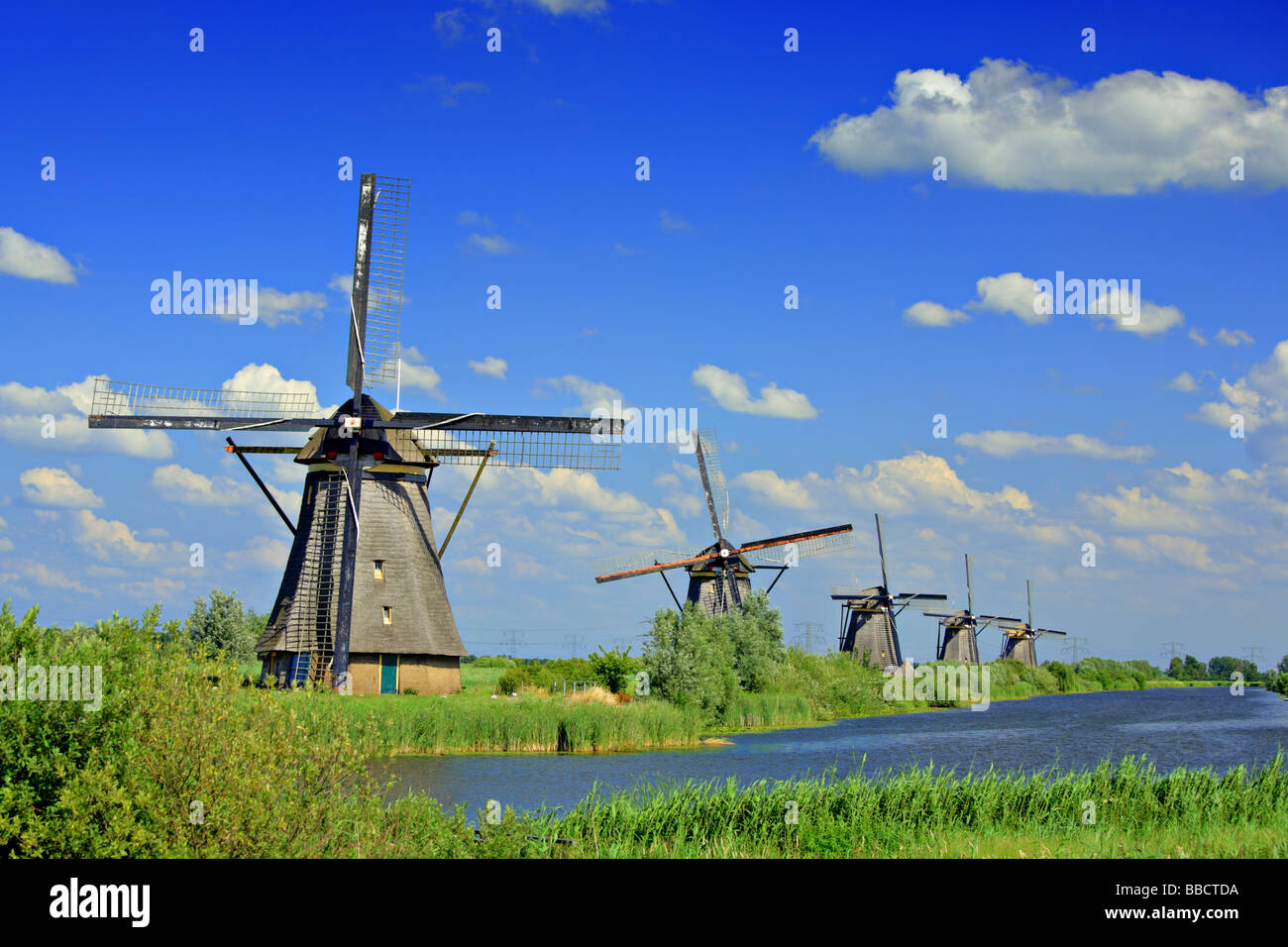 Mulino a vento a Kinderdijk, Olanda Foto Stock