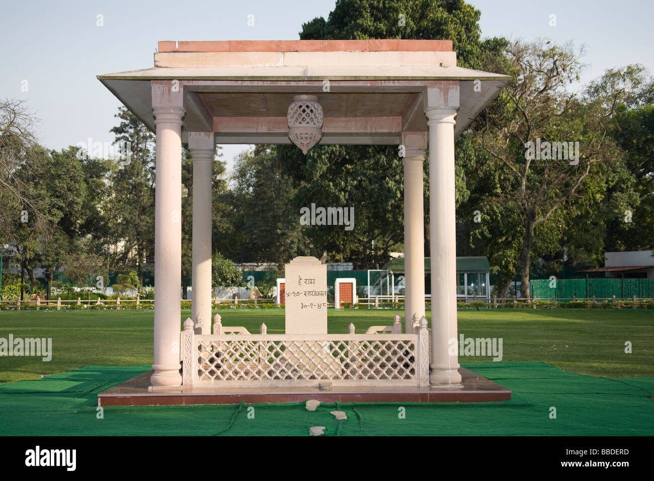 Un martire della colonna in cui Gandhi fu assassinato nel 1948, Gandhi Smriti, 5 Tees Gennaio Marg, New Delhi, Delhi, India Foto Stock