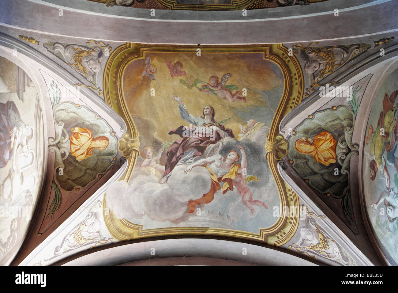 Soffitto dipinto in St Nicholas Cathedral più comunemente conosciuta come la Cattedrale di Lubiana. La Slovenia Foto Stock