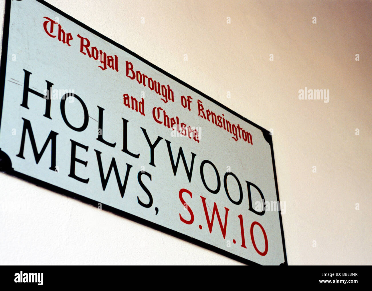 Hollywood Mews SW10, London street sign Foto Stock
