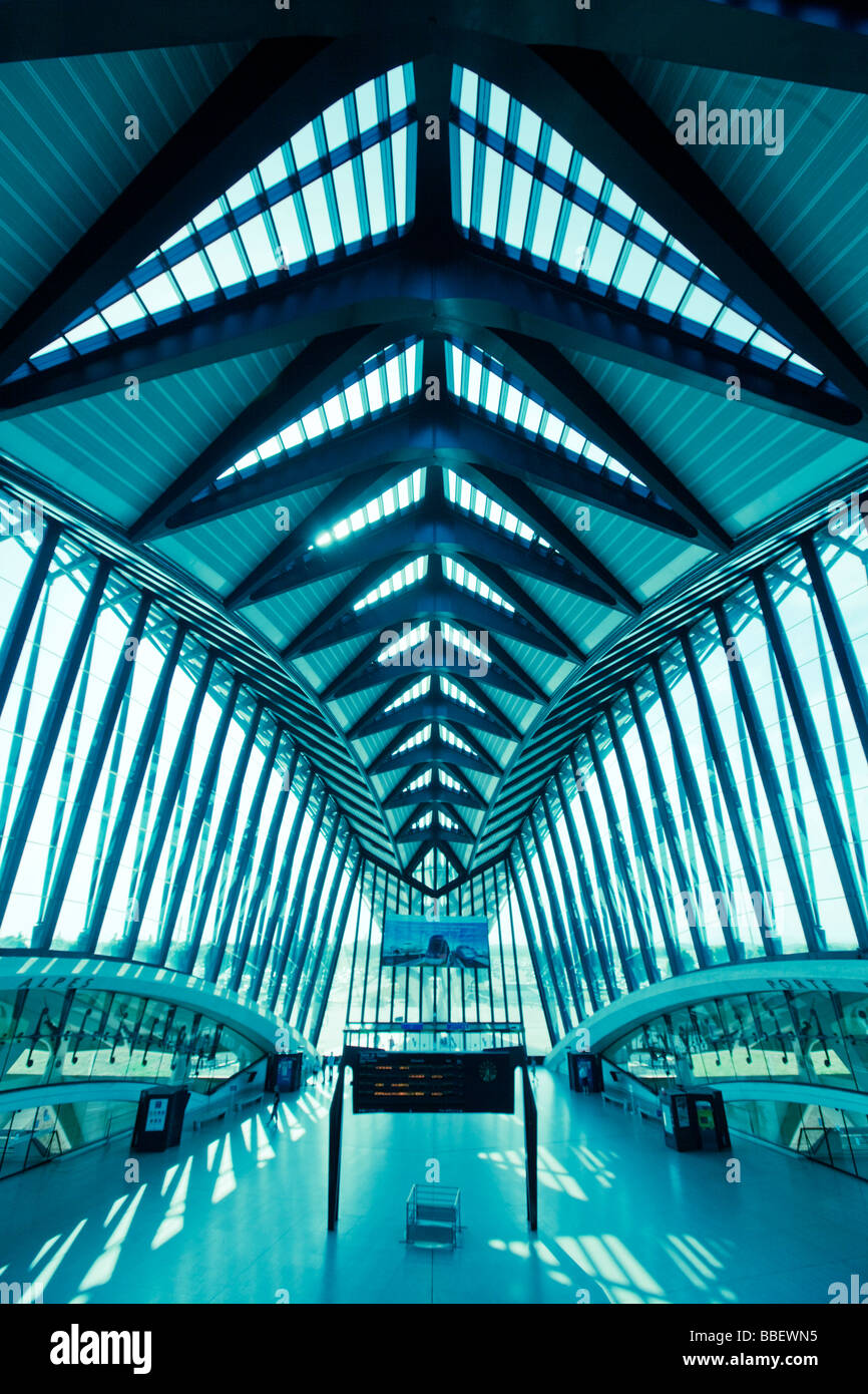 La stazione TGV a Lione aeroporto dall'architetto Santiago Calatrava Lyon Rodano Alpi Francia Foto Stock
