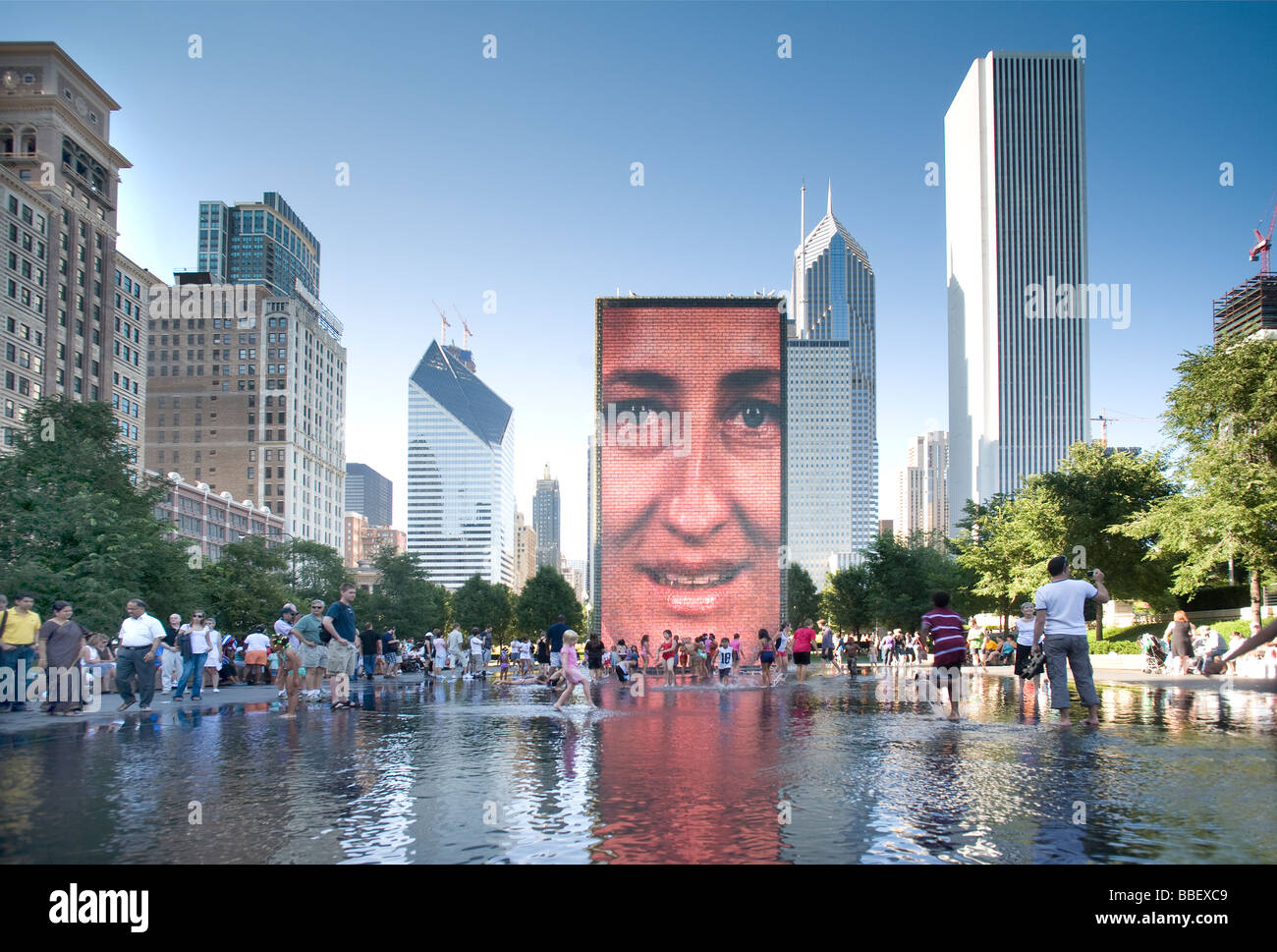 La corona della fontana, il Millennium Park, Chicago, Illinois Foto Stock