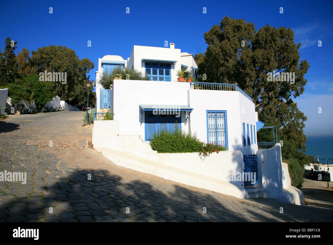 Casa Tradizionale su una collina di Sidi Bou Said, Tunisia Foto Stock