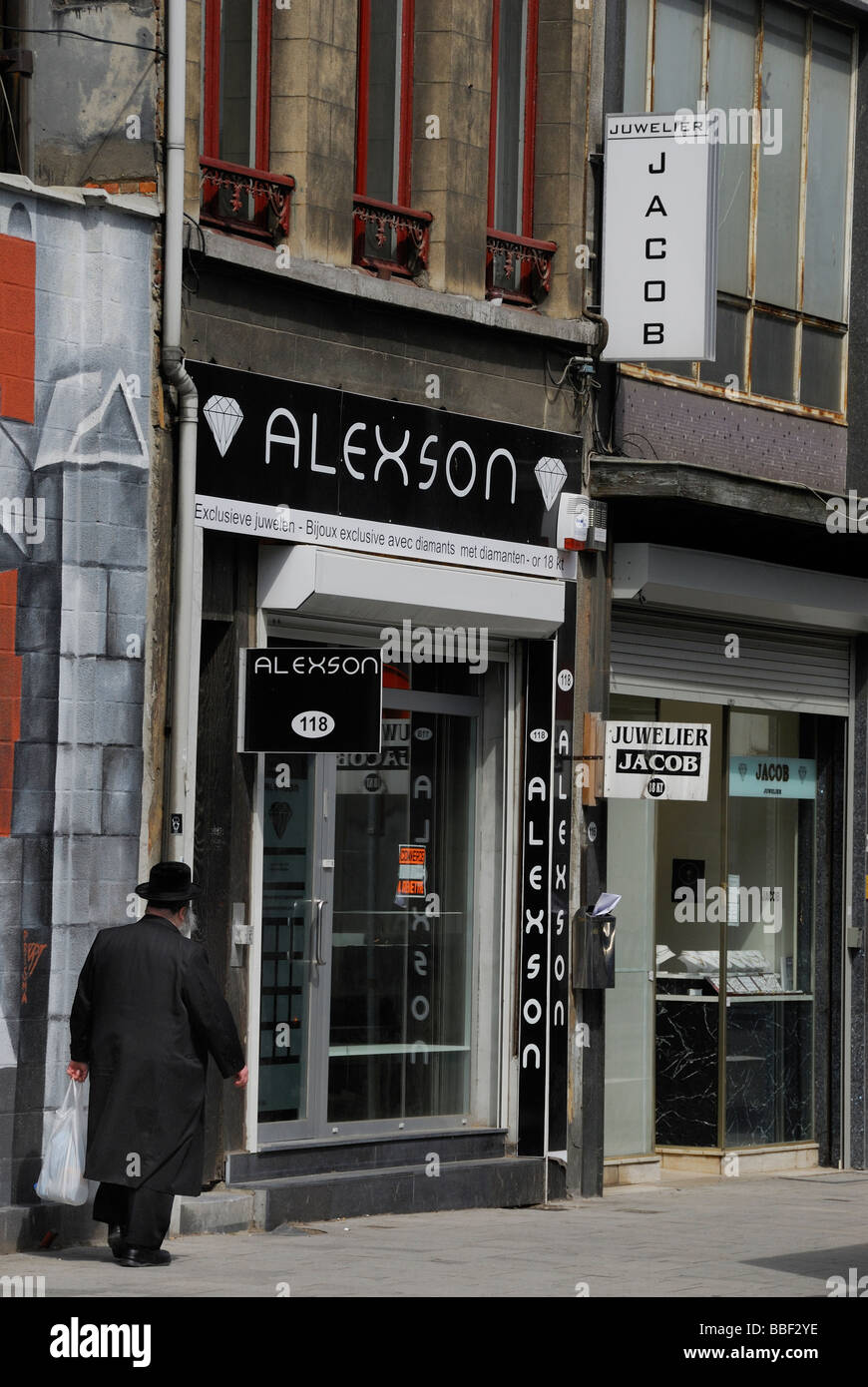 Gli ebrei ortodossi in Antwerp Diamond District, Belgio Foto Stock