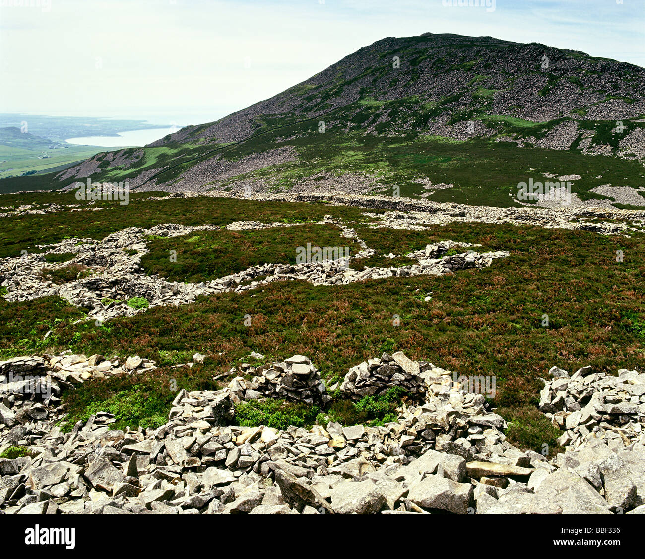 Tre'r Ceiri Hillfort è un'età del ferro, i cerchi di capanna sono i resti delle case dei popoli. Llanaelhaearn Gwynedd Wales HOMER SYKES Foto Stock