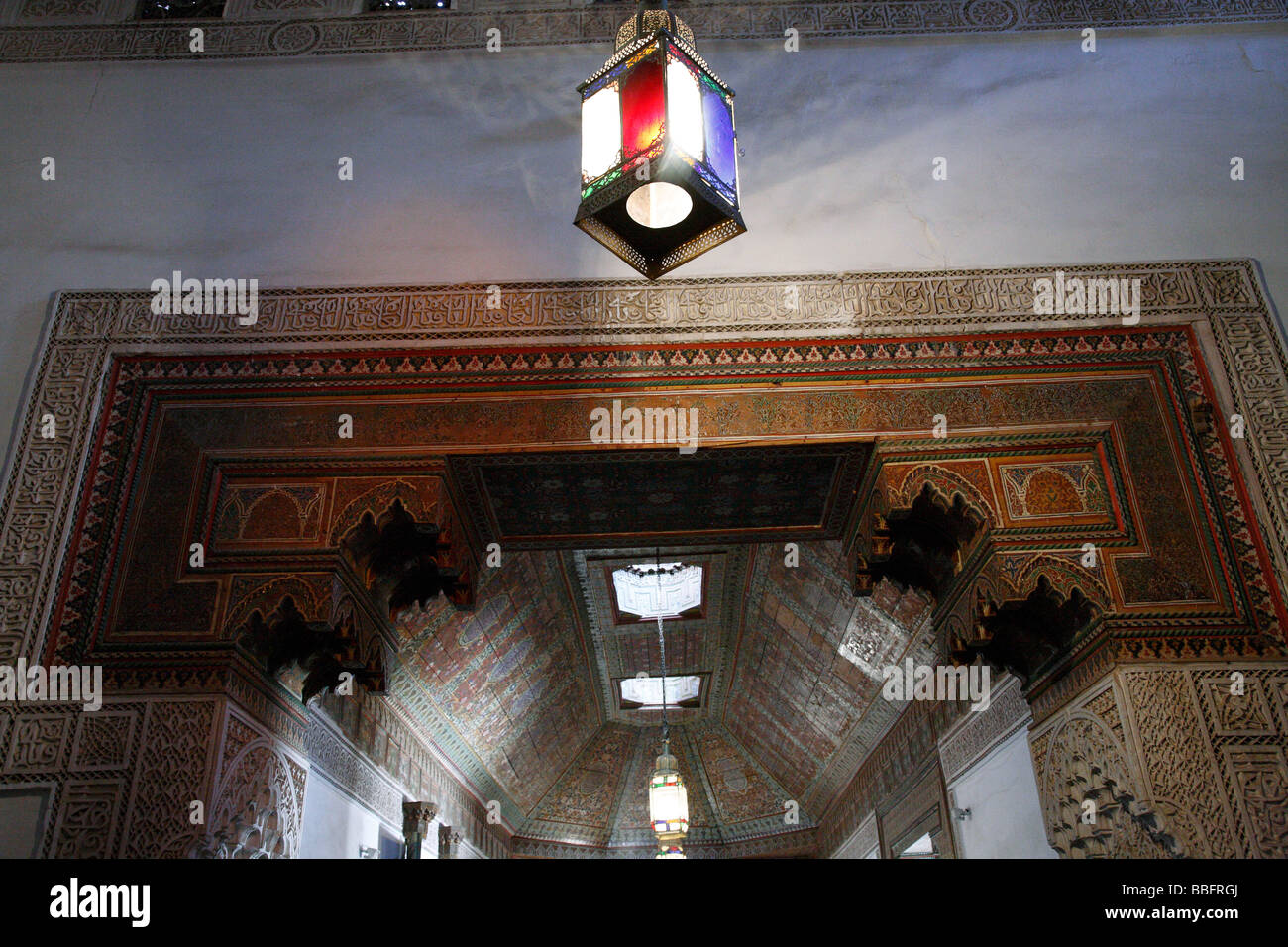 Africa, Nord Africa, Marocco Marrakech, Medina, Mellah, Palazzo Bahia, interno, soffitto decorato Foto Stock