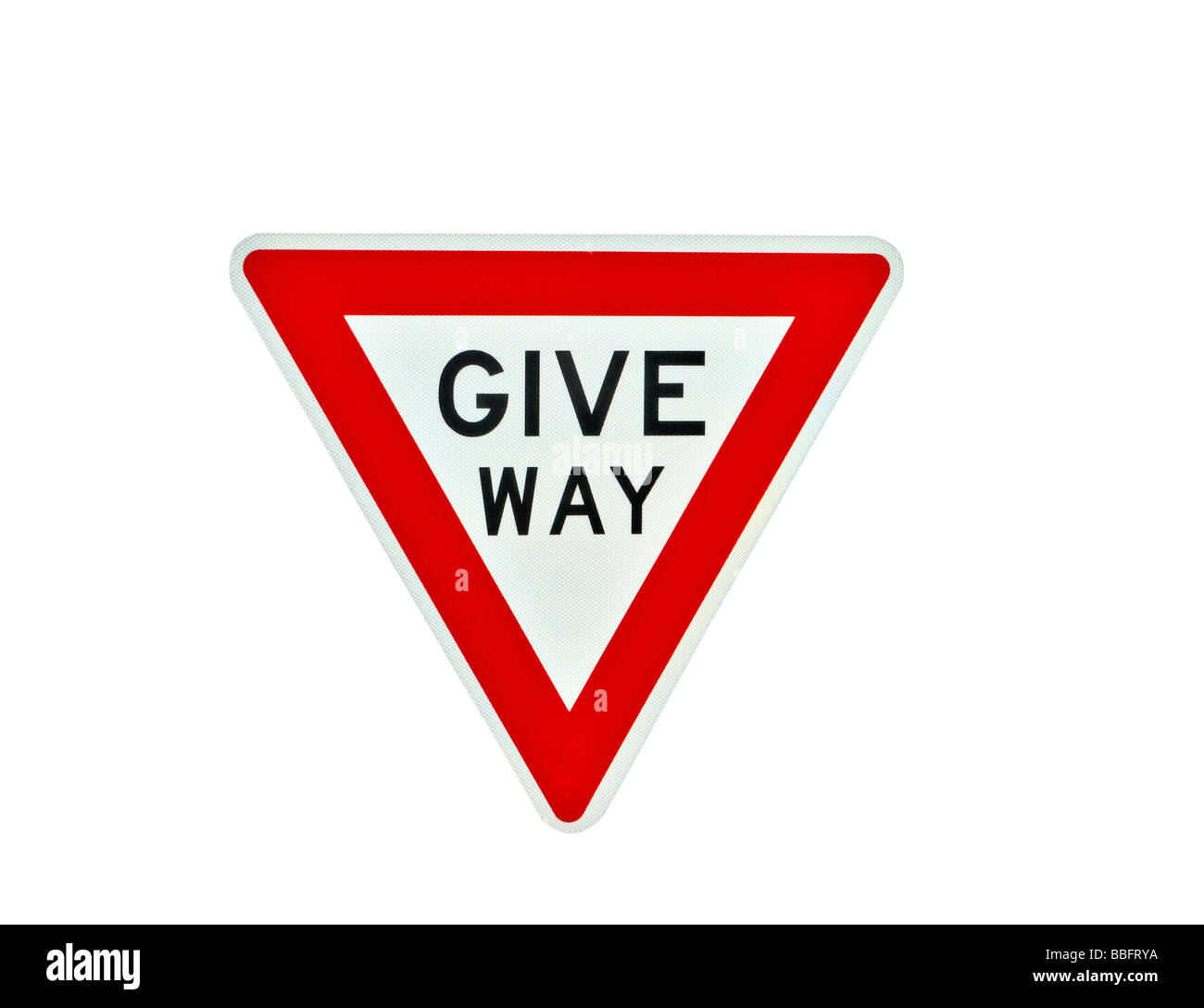 Street o cartello stradale che dettaglia una necessità per dare modo in avanti Foto Stock