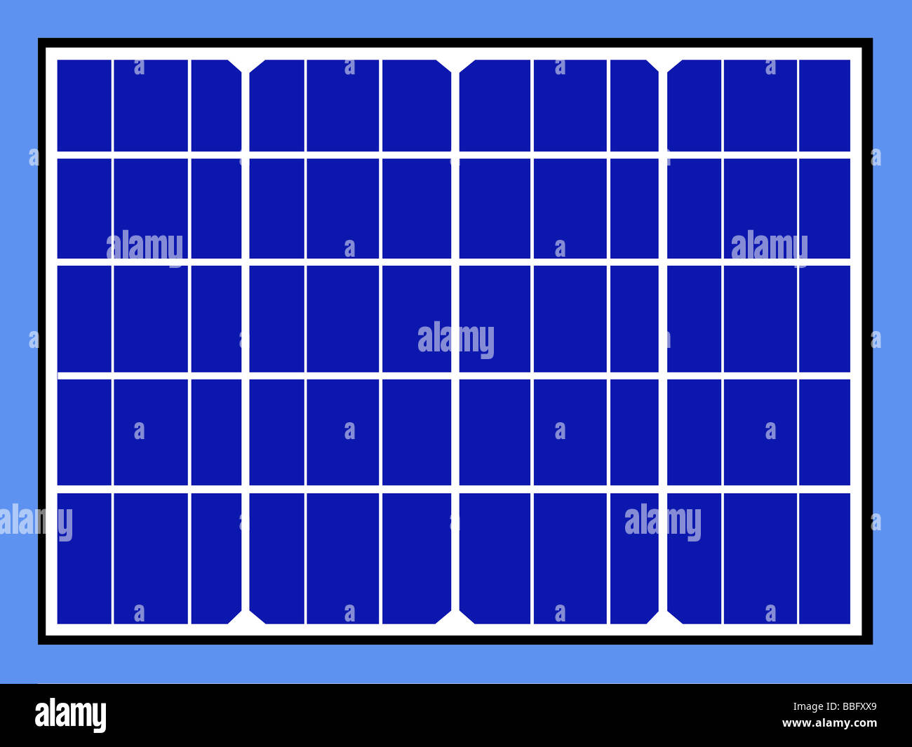 Pannelli solari e cellule isolate sul cielo blu sullo sfondo Foto Stock
