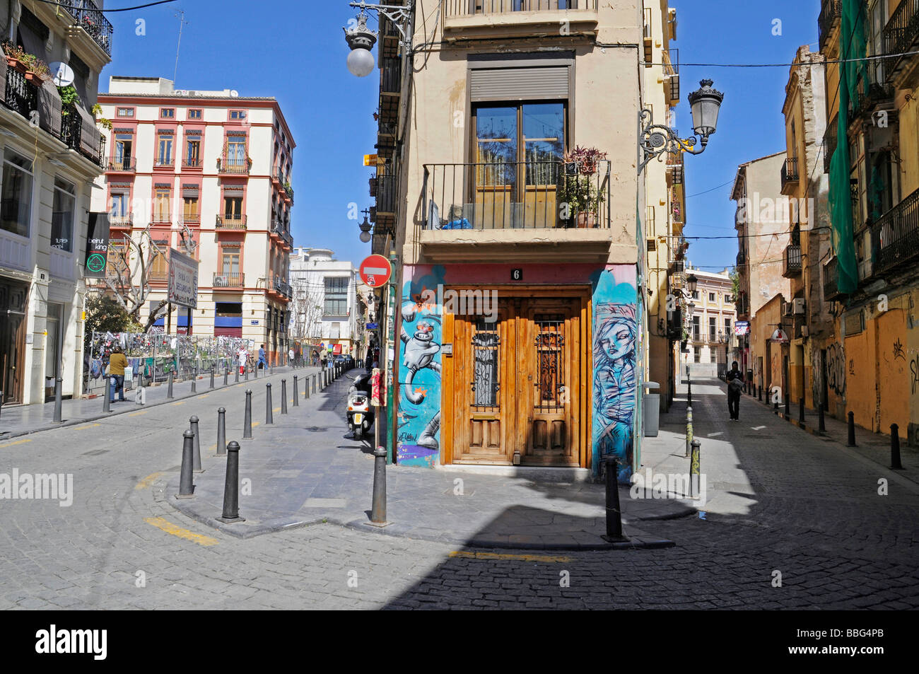 Casa dipinta, strade, graffiti, Barrio del Carmen, distretto, Valencia, Spagna, Europa Foto Stock