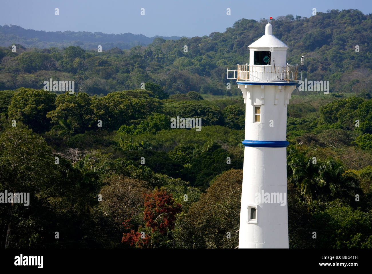 Serrature Gatun faro, sul Canale di Panama, Panama America centrale; Faro Foto Stock