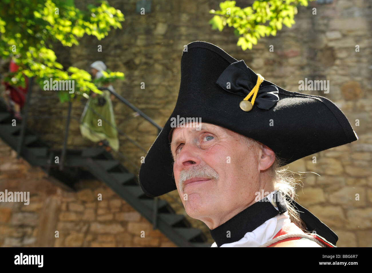 La vita in epoca barocca del XVIII secolo, uniforme della Prussia di polizia militare, Schiller Jahrhundertfest festival, Marbach am N Foto Stock