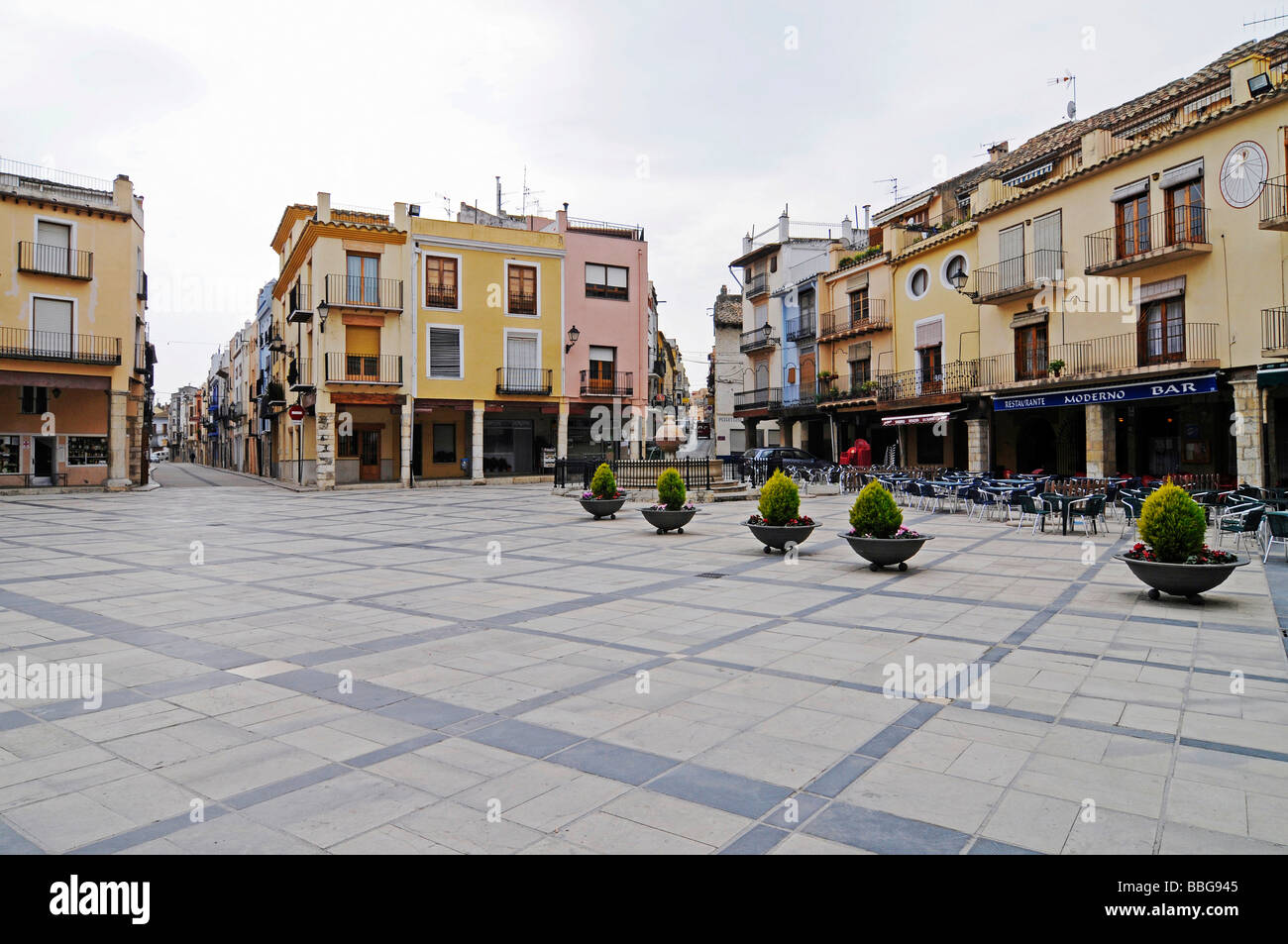 Plaza Mayor, la piazza principale di Sant Mateu, Sant Mateo, Castellon, Valencia, Spagna, Europa Foto Stock