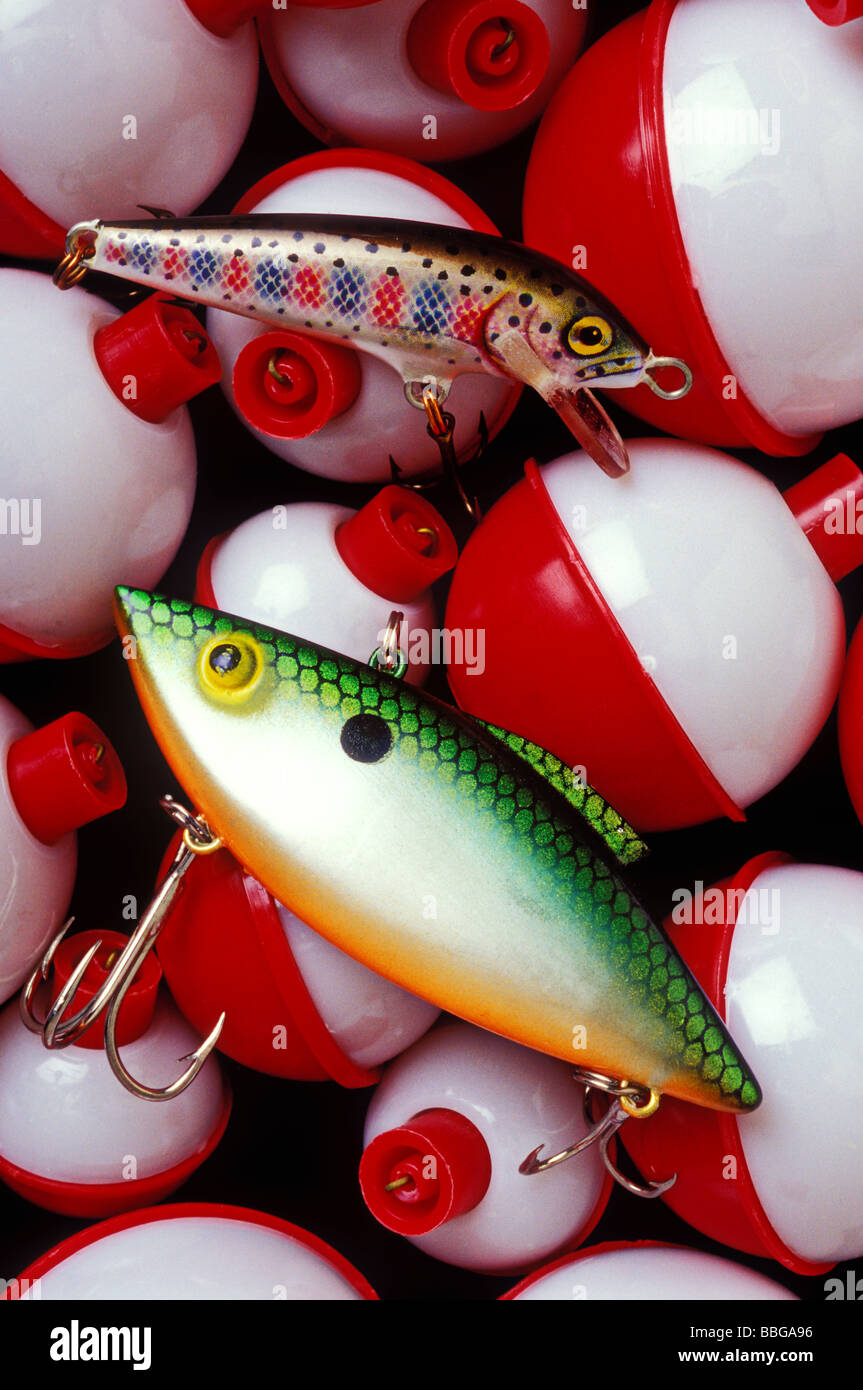 Le esche artificiali e bobber Foto Stock