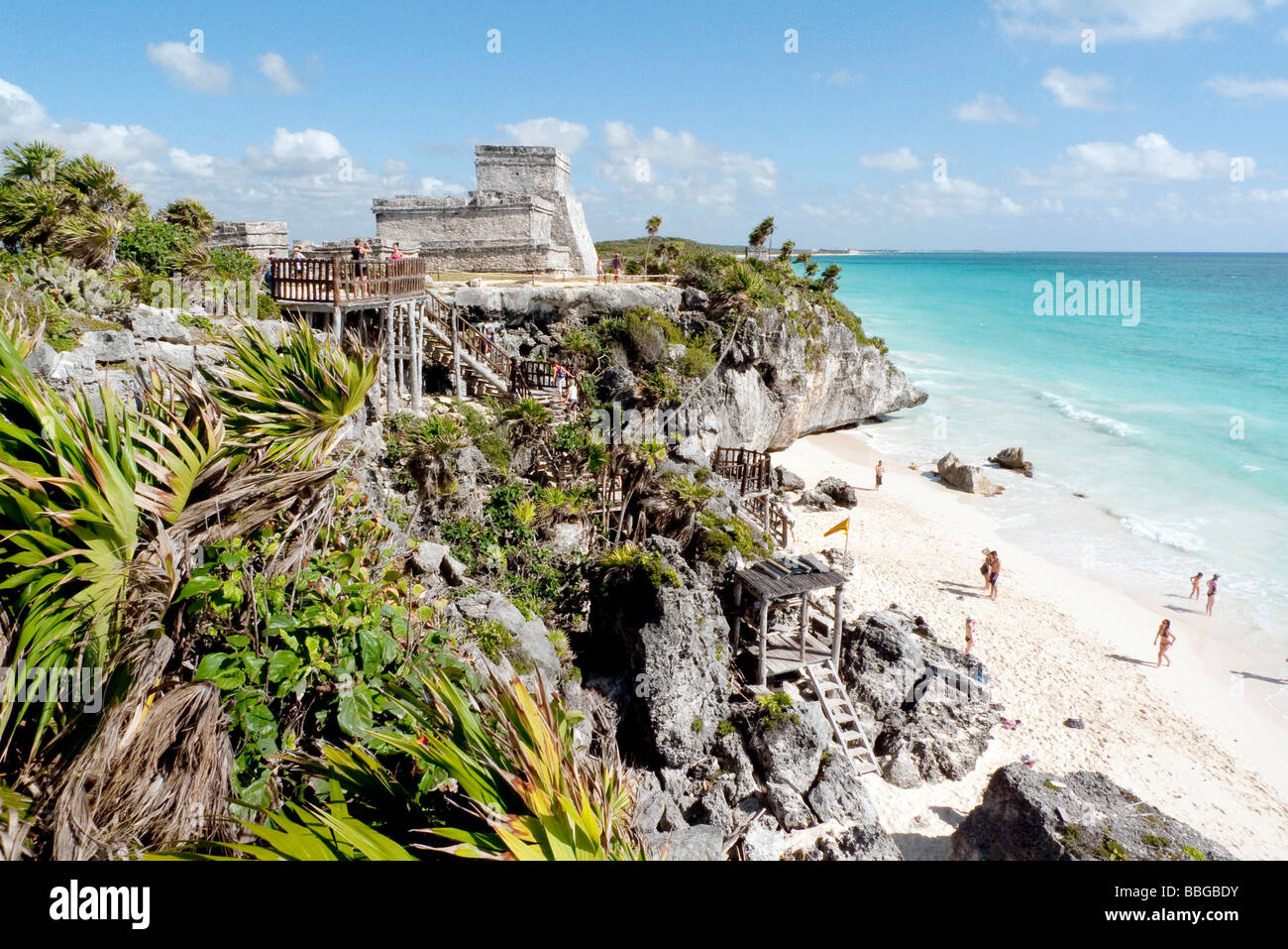 El Castillio, tempio Maya Tulum, Quintana Roo, Messico, America Centrale Foto Stock