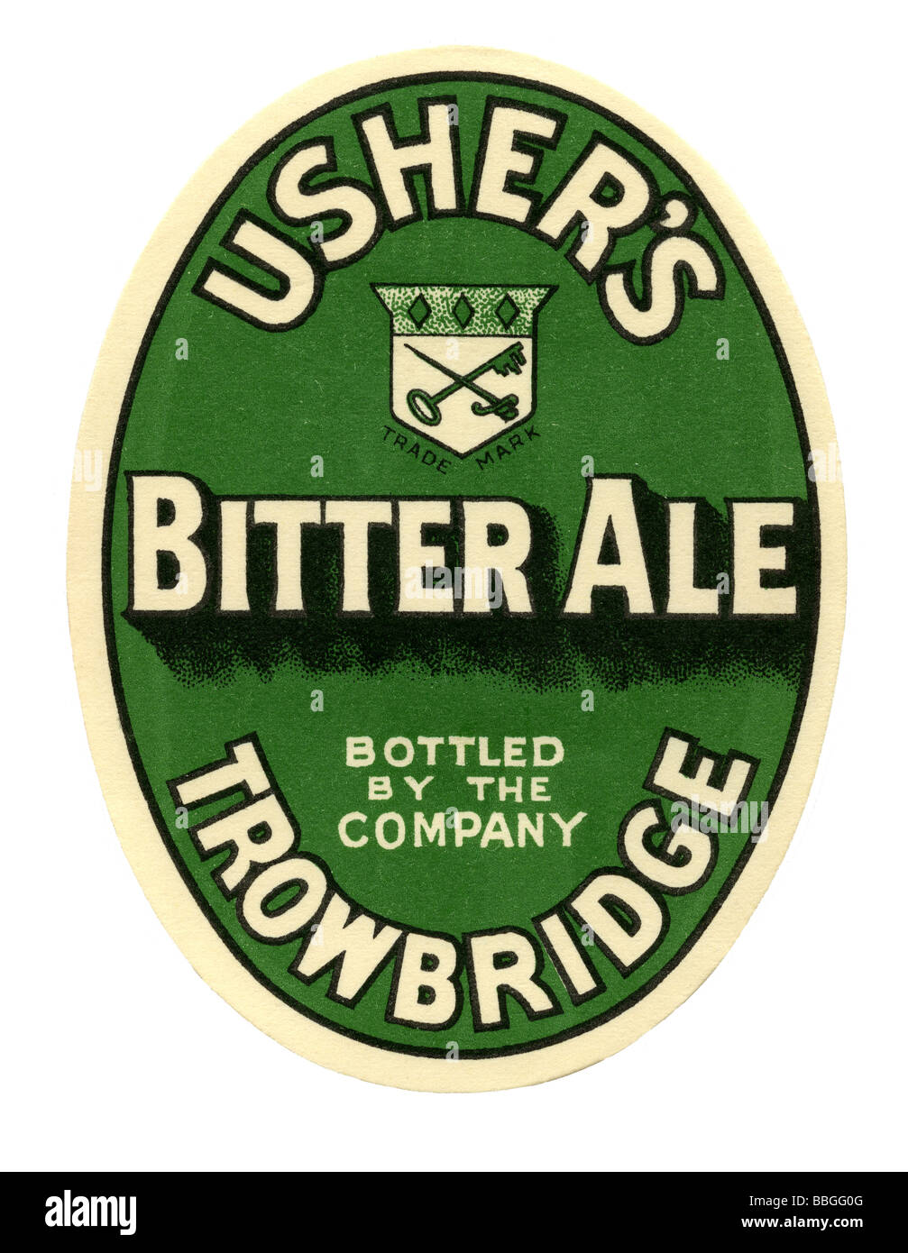 Vecchia birra britannica etichetta per Usher's Bitter Ale, Trowbridge, Wiltshire Foto Stock