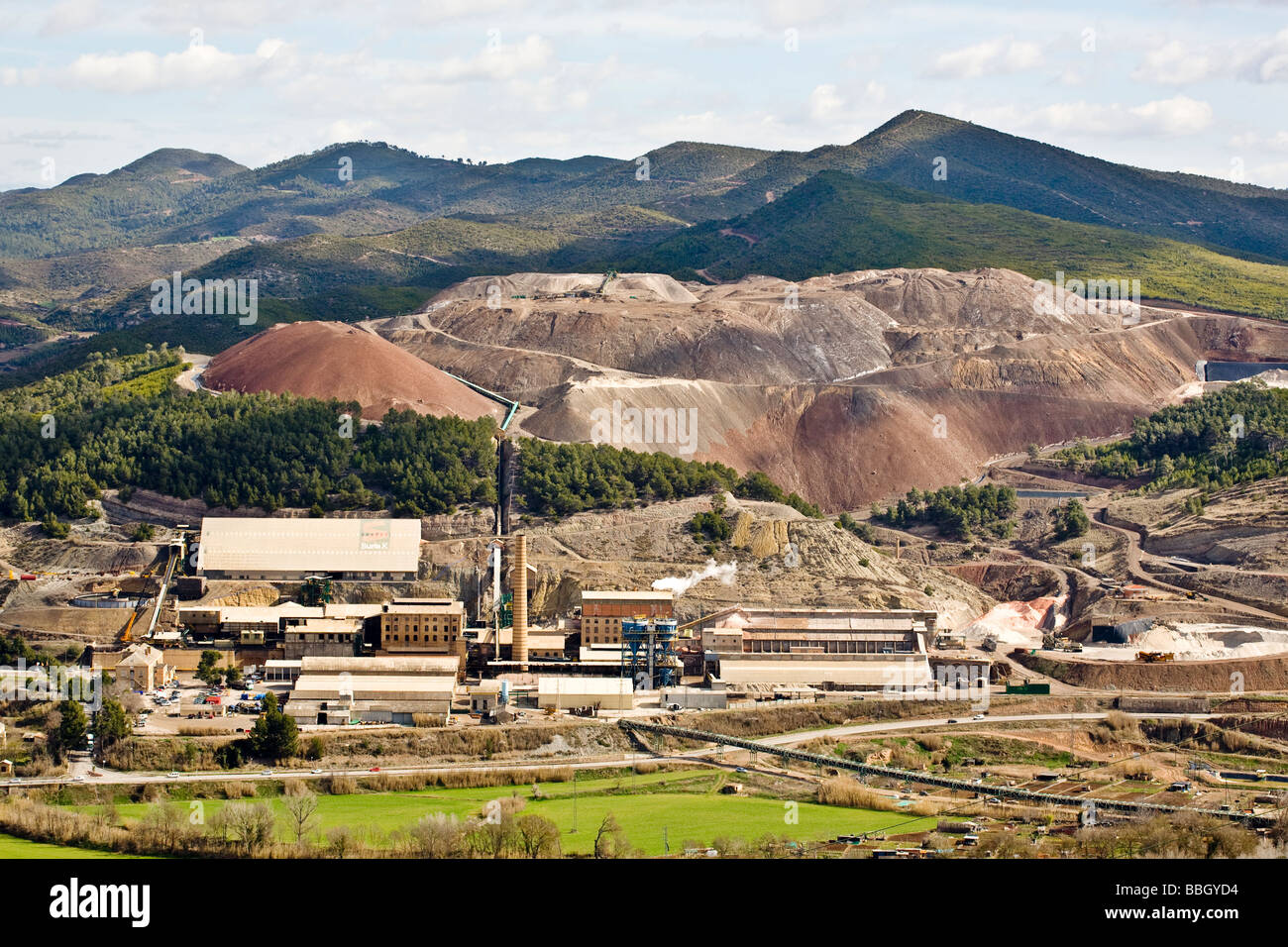 Industria mineraria in Suria vista aerea Foto Stock