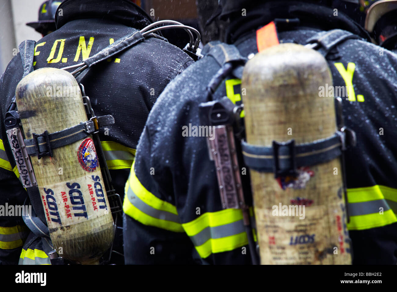 I vigili del fuoco in azione, New York Foto Stock