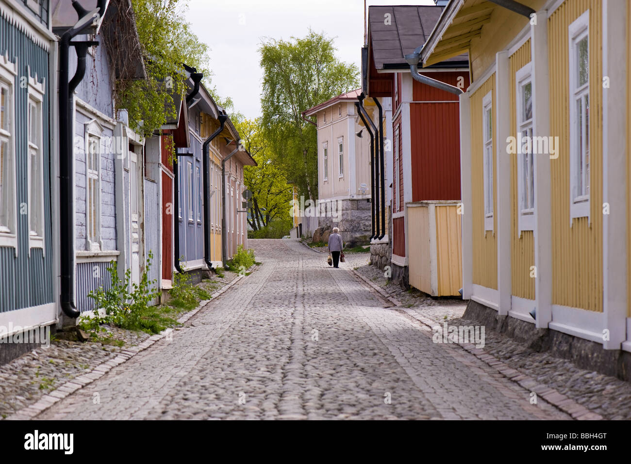 Tradizionale architettura in legno e Street View Old Town Rauma Finlandia Foto Stock