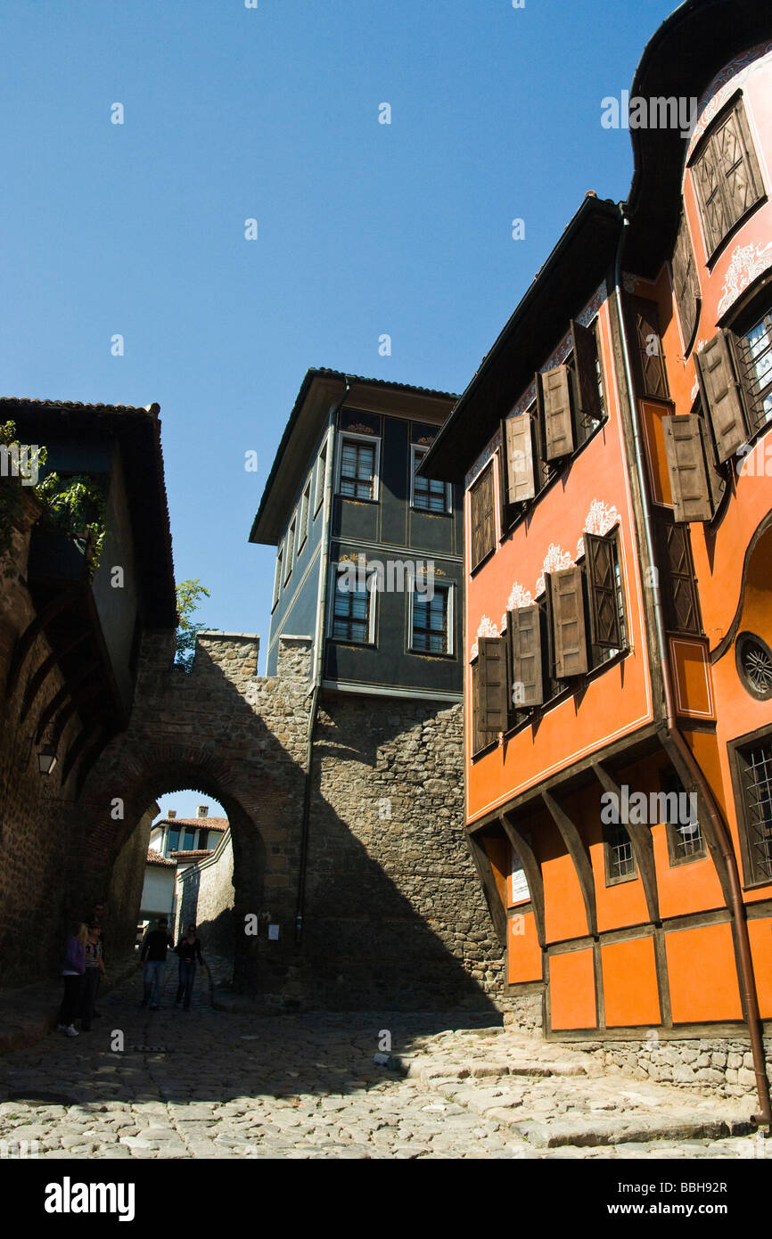 Plovdiv città vecchia, vecchia architettura bulgara, Hissar Kapiya Place, casa di Dimitar Georgiadi, oggi museo storico, Balcani, Bulgaria Foto Stock