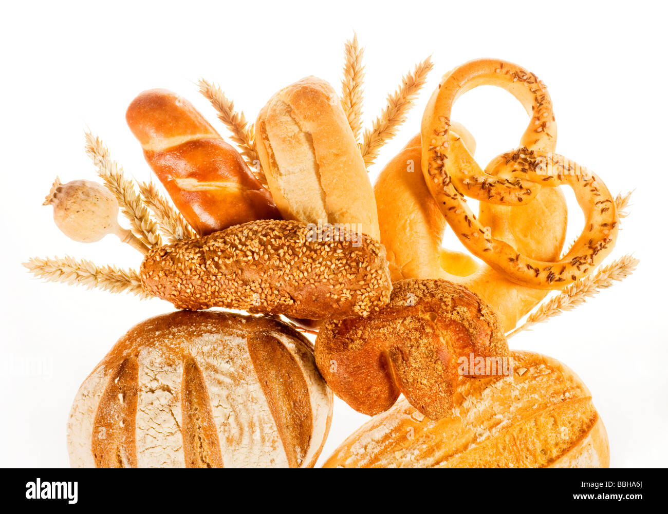Varietà di prodotti cotti al forno Foto Stock