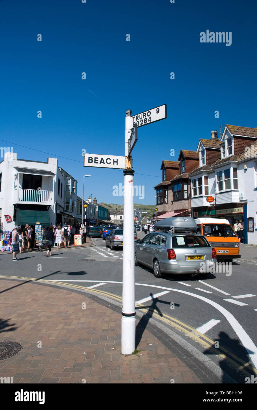 Cartello a Perranporth Cornwall Regno Unito. Foto Stock