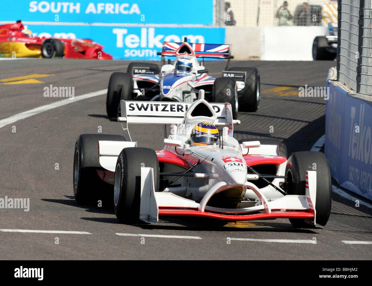 Team Switzeland s Neel Jani velocità attraverso la via del Team Germany ha vinto la A 1 Grand Prix gara per il 2007 Sud Africa GP su Foto Stock