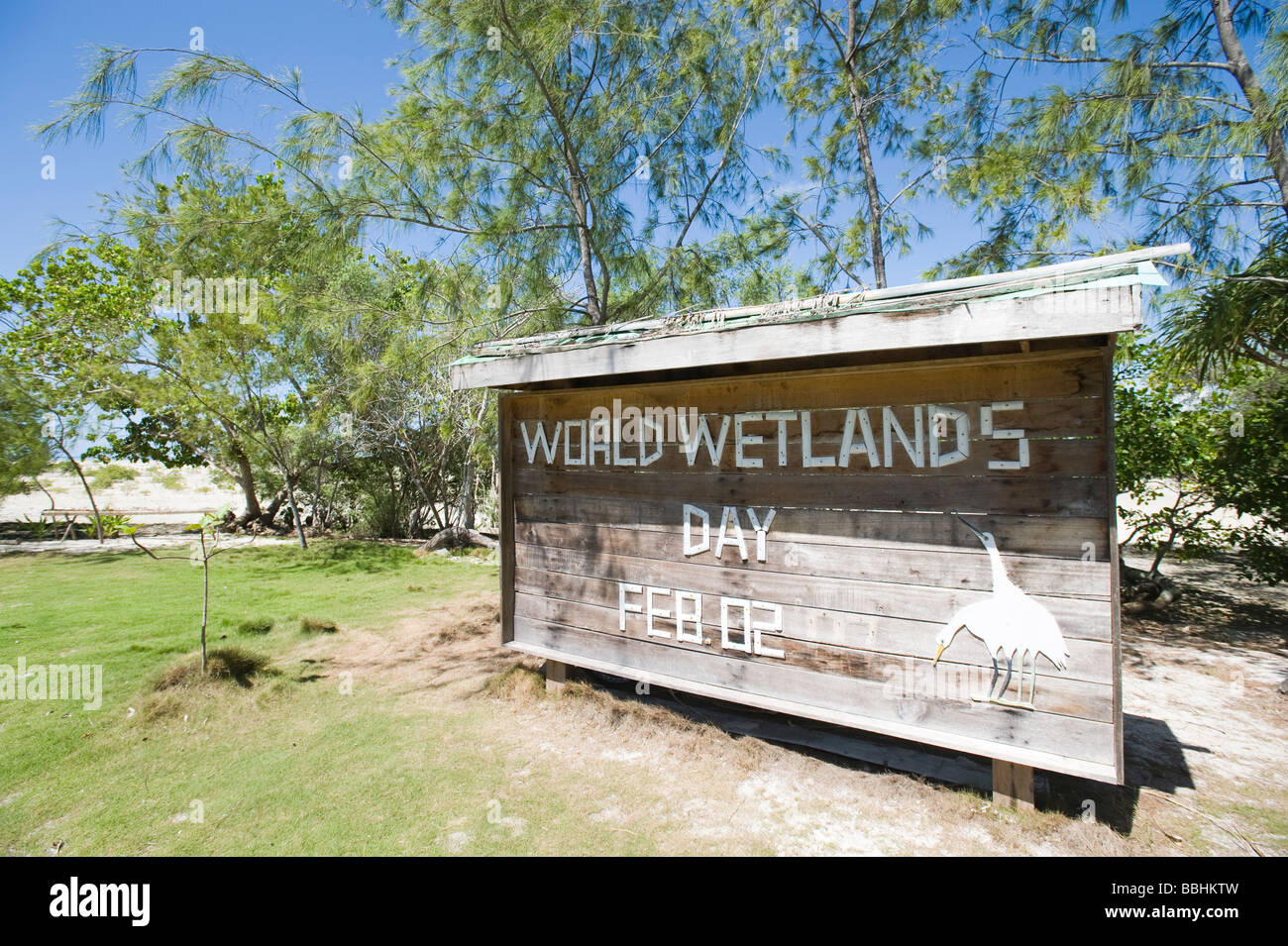 Mondo delle zone umide giorno segno a Olango Island Wlidlife Sanctuary Lapu Lapu Cebu Filippine Foto Stock