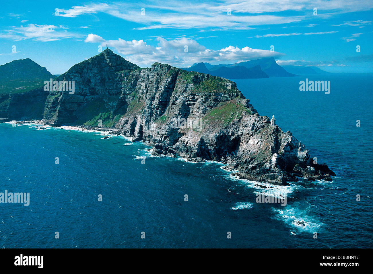 La colonna vertebrale nodose di Cape Point segna un punto di incontro e il fresco ATLANTICO E IL PIÙ CALDO DELL'OCEANO INDIANO Foto Stock