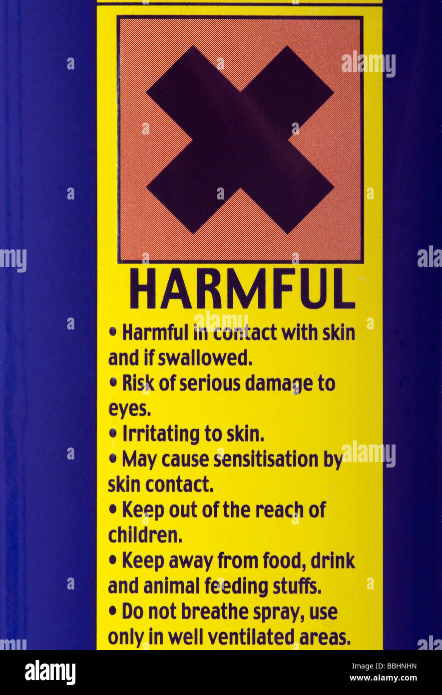 Etichetta di avvertenza per sostanze nocive Foto Stock