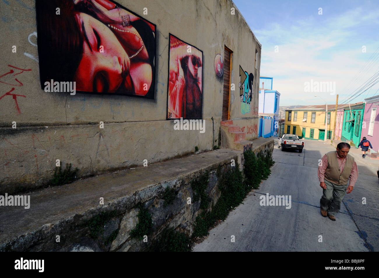 Arte di strada in Valparaiso Foto Stock