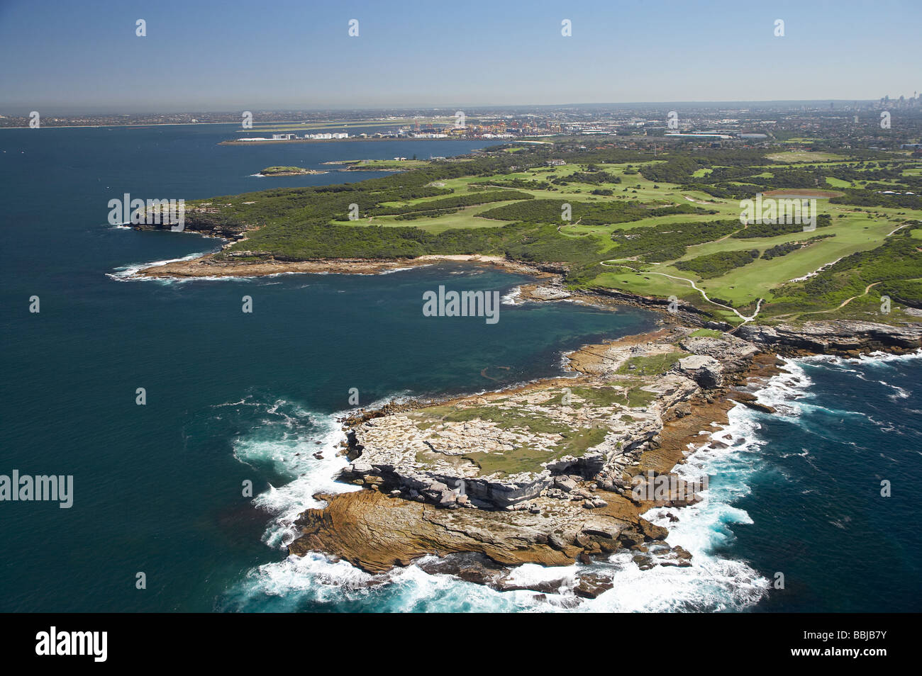 Banche del capo e del Nuovo Galles del Sud Campo da Golf ad ingresso a Botany Bay Sydney New South Wales AUSTRALIA antenna Foto Stock