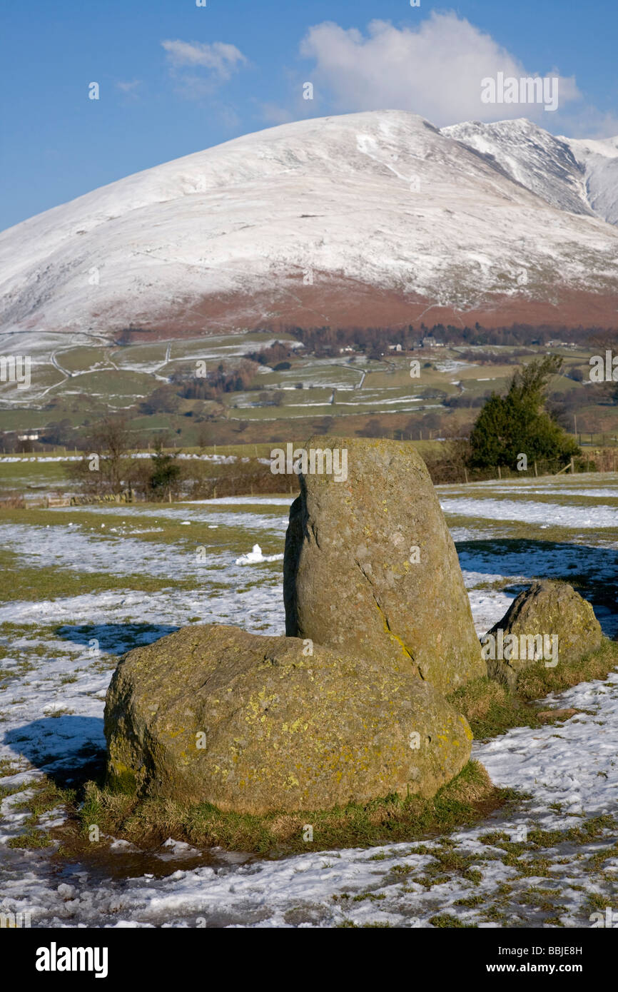 Keswick Regno Unito Inghilterra GB Castlerigg Stone Circle nella neve Cumbria Lake District Foto Stock