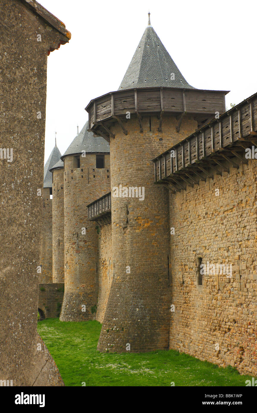 Fortezza Carcassonne Aude Languedoc-Roussillon Francia castello medievale fortificazione roccaforte Foto Stock