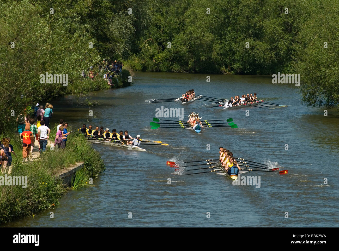 Oxford University Rowing Clubs Eights Week Rowing Race sul Fiume Isis attualmente fiume Tamigi in Oxford Oxfordshire 2009 2000 HOMER SYKES Foto Stock