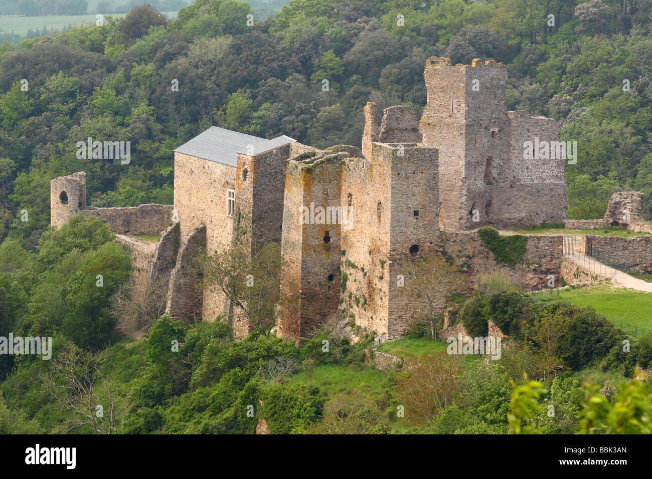 Rovinato fortezza Saissac Aude Languedoc-Roussillon Francia Foto Stock
