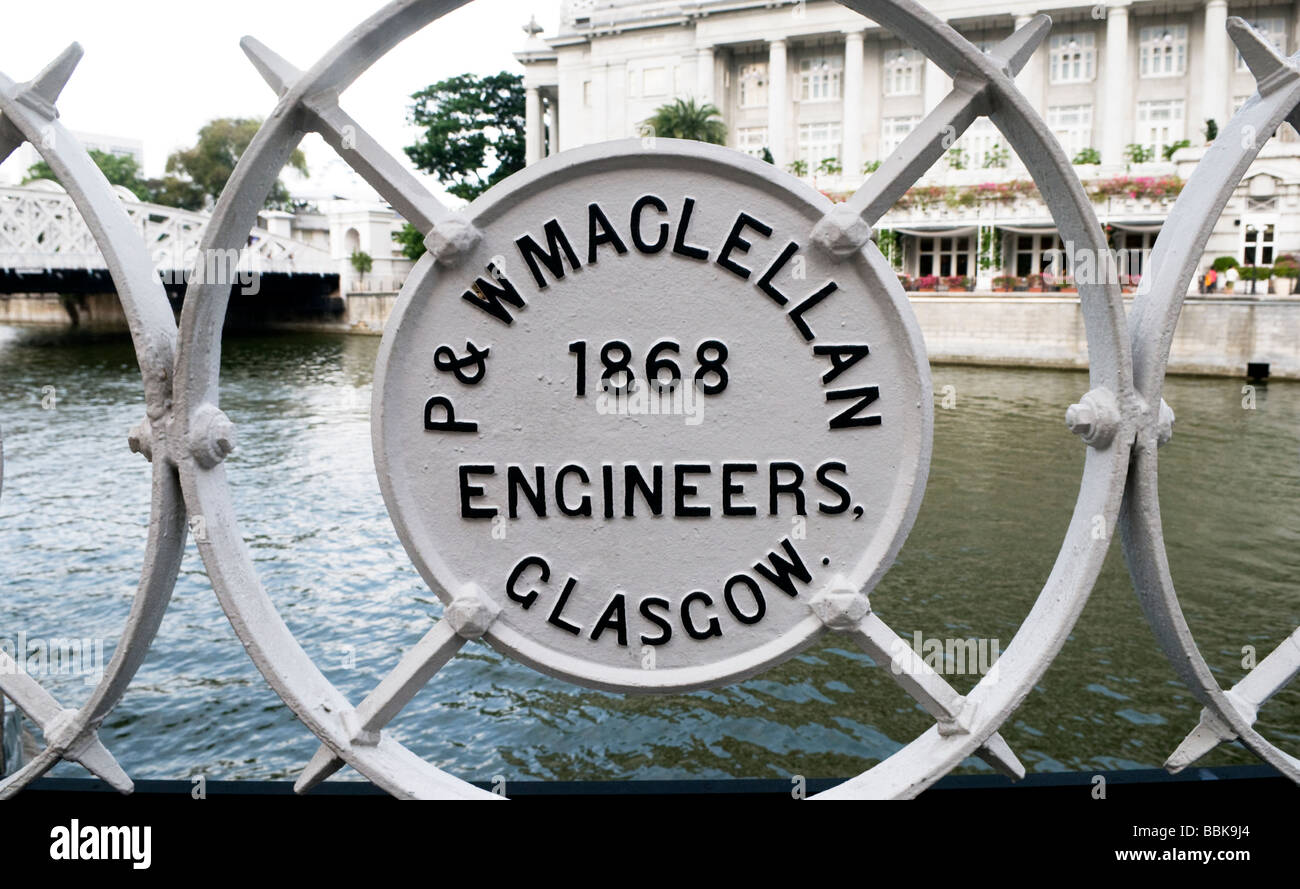 Il Cavenagh sospensione ponte di Singapore è stato costruito nel 1868 da P e W Maglellan ingegneri di Glasgow Scozia Scotland Foto Stock
