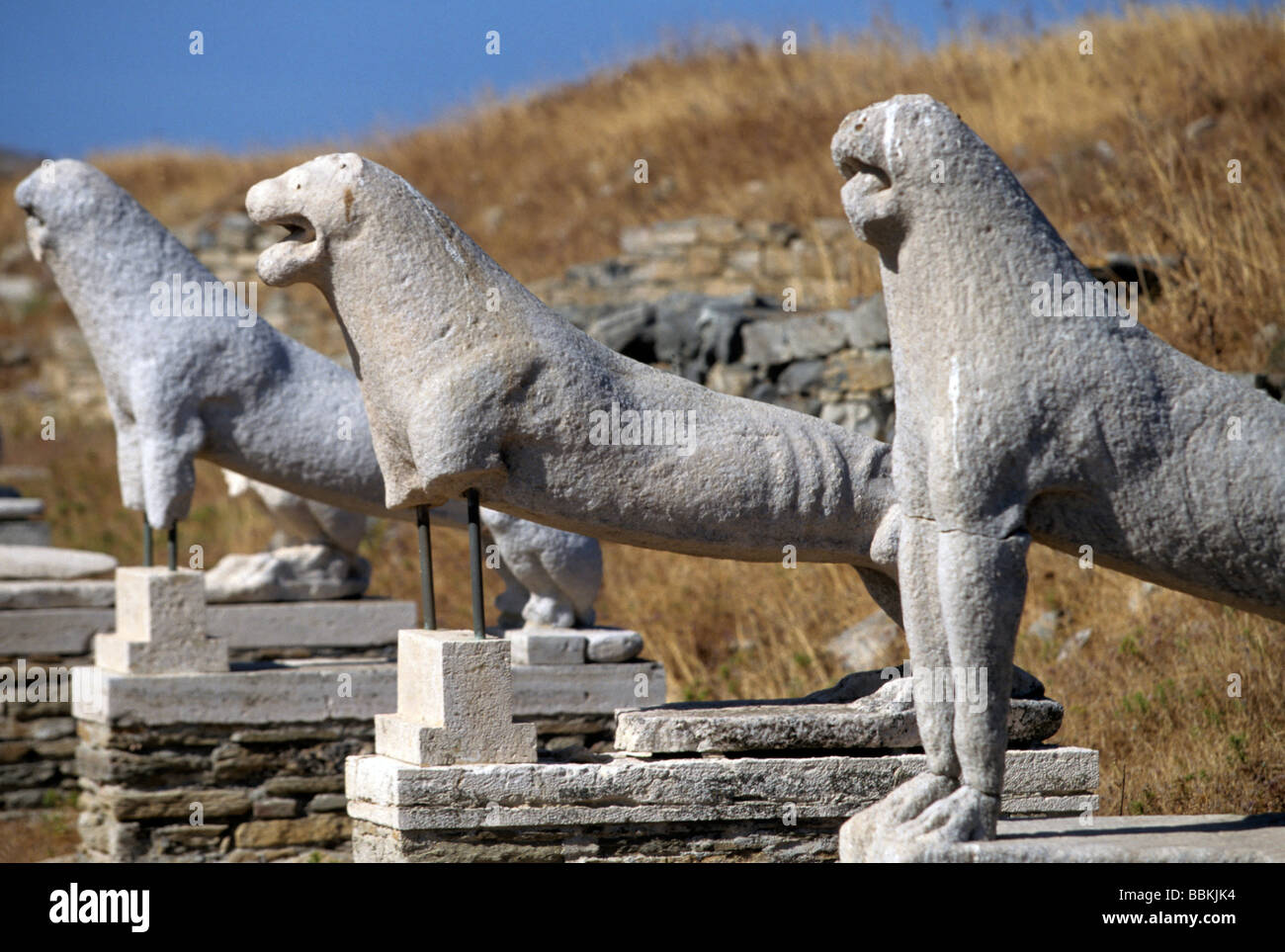 Il leone terrazza, Delos, Cicladi Grecia Foto Stock